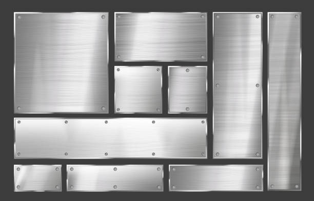 металлическая пластина. матовая стальная рама для знаков с металлическими заклепками, полированная металлическая вывеска фоновый векторн - rivet stock illustrations