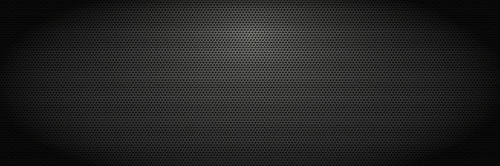 Perforated metal. Dark sheet plate with perforation holes, black metallic vector background. Illustration of pattern plate dark background carbon