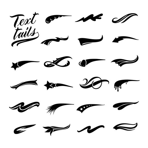 illustrations, cliparts, dessins animés et icônes de queues de texte. swoosh calligraphique, ligne swish décorative rétro et boucle de soulignement pour l’ensemble vectoriel de conception d’emblème de sport de baseball - whoosh