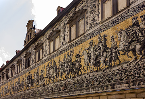 Dresden, Germany - June 22, 2022: Historical museum building in Dresden, fresco wall decoration