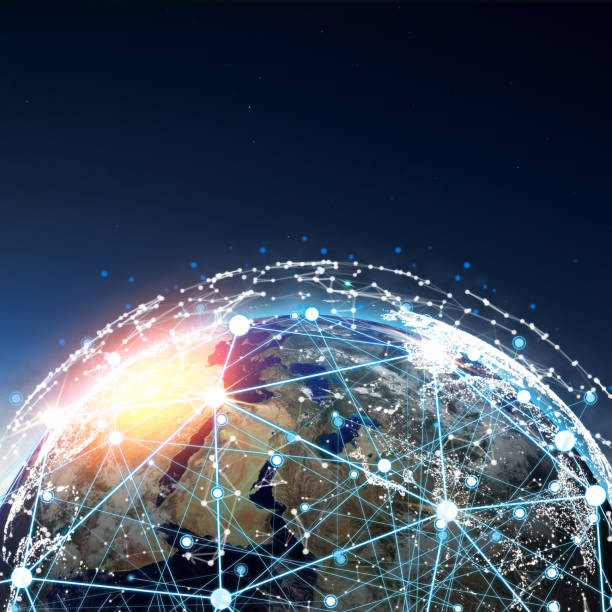 istock Communication Technology for Internet Businesses Global networks and telecommunications on Earth and Blockchain and IoT. Elements of this image furnished by NASA. 1404601063
