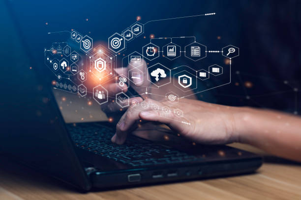 istock Internet Security and Cyber Network Concepts. Businessman working with laptop computer with padlock icon. data protection and personal information. Hackers' digital crimes 1404602340