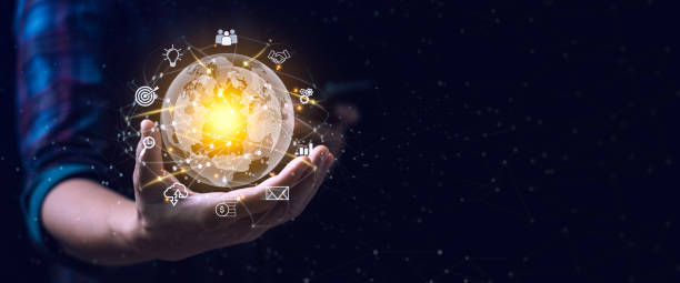 istock Businessman using smart phone. Global business internet connection application technology and digital marketing. Digital Link Technology Big Data Finance and Banking business concept 1404602344