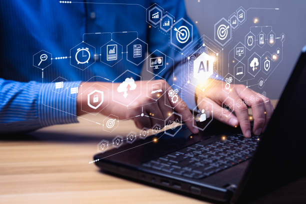 istock Businessmen experience the operation of artificial intelligence systems.(AI) Future technology virtual screen interface. Innovative IoT network connectivity, Digital transformation 1404602397