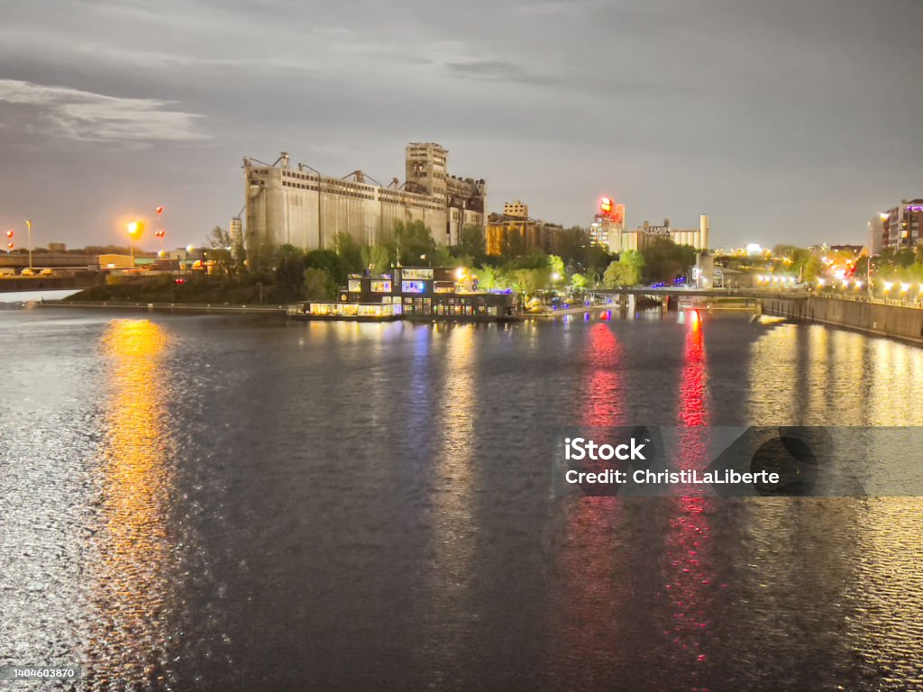 Old Montreal, harbour at night Old Montreal Architecture Stock Photo