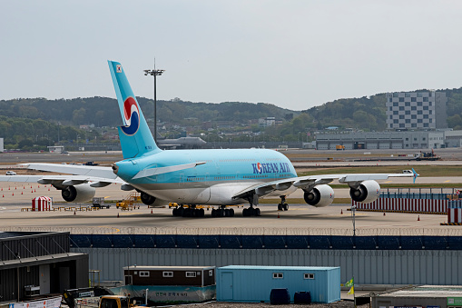 Tokyo, Japan - October 16, 2019: One japan airlines airliner at airport runway, Tokyo International Airport, Japan. Tokyo international airport is one important air airport in the world.