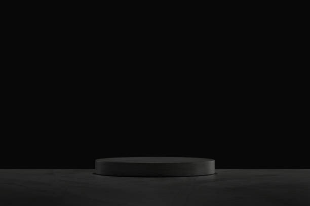 istock 3D Black geometric stage podium. Dark background. 1404605588