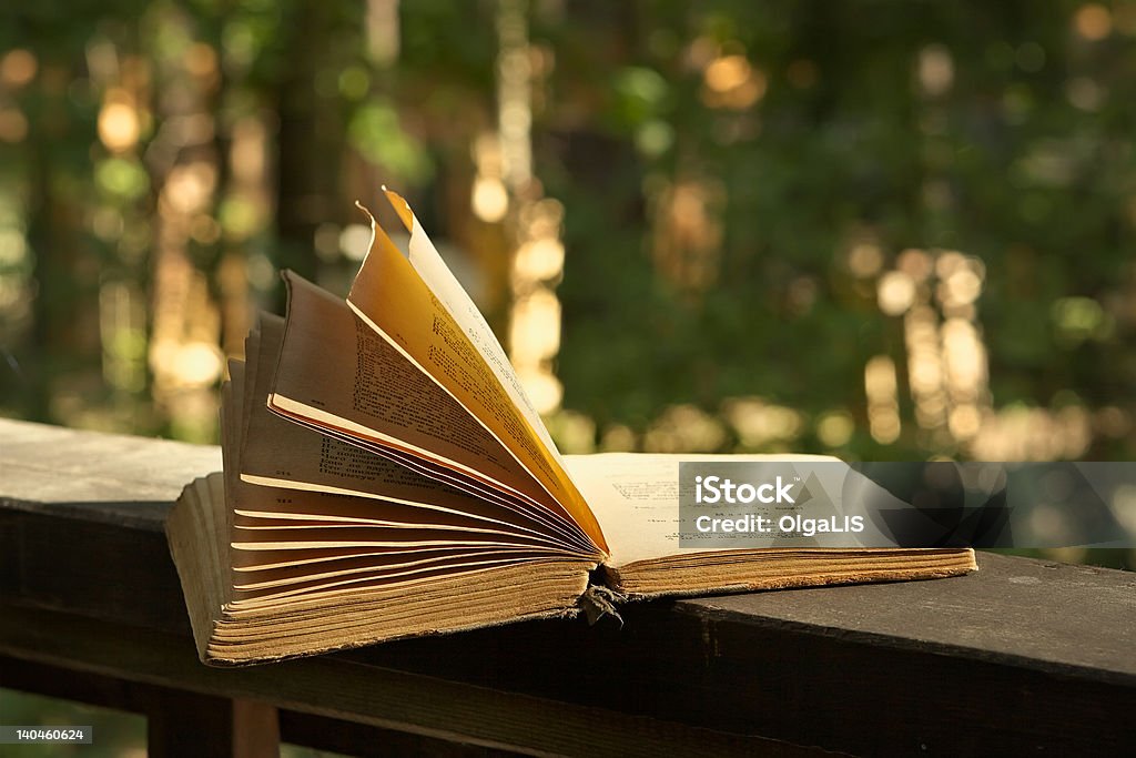 Book of poetry Romantic evening in the country house-sunset,  book of poetry  Antique Stock Photo