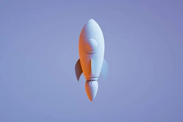 Photo of Renderizado 3D del fondo de lanzamiento de la nave espacial cohete. Icono creativo del transbordador.