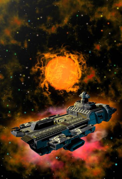 istock spaceship in space, in the background a star, interstellar gas and nebula, 3d rendering 1404607334