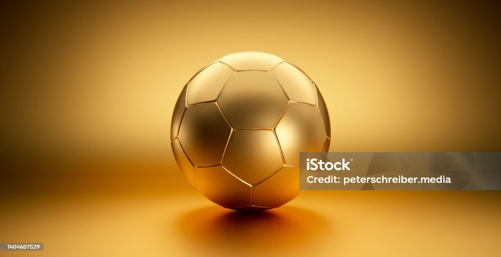 Golden Soccer Golden soccer ball with golden background - 3D illustration Soccer Ball Stock Photo