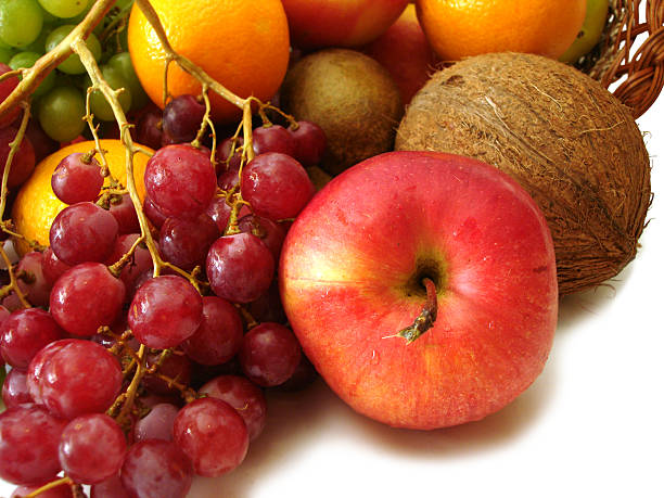 istock set of fresh fruits (red apple, coco, grapes and orange) 140460753