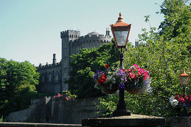 Flowers and lantern in front of old irish castle