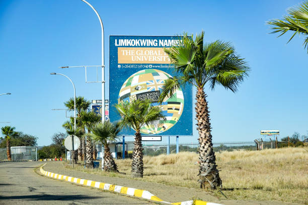 billboard for limkokwing university of creative technology near windhoek in khomas region, namibia - developing countries urban scene outdoors horizontal imagens e fotografias de stock