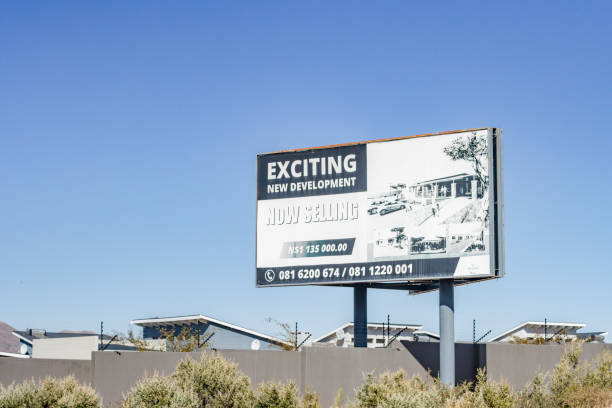 billboard for housing development on b6 road to windhoek in khomas region, namibia - house detached house building exterior outdoors imagens e fotografias de stock