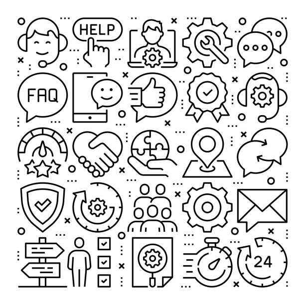 지원 라인 아이콘 패턴 디자인 - satisfaction computer icon customer service representative symbol stock illustrations