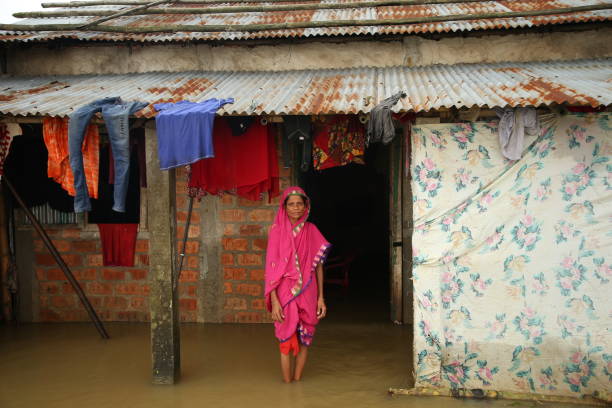 Flood in Sylhet, Bangladesh Flood has devastated the north-eastern part of Bangladesh this year, especially Sylhet, Sunamganj, Habiganj, Netrokona districts. More than 60% of Sylhet and 80% of Sunamganj has been flooded. More than four million people have been stranded by flood so far in the affected districts. Some people took shelter in cyclone centers and others in the road. Many of them didn't leave their house as everywhere is water. There is crisis of food and pure water. sylhet stock pictures, royalty-free photos & images