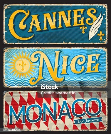 istock Cannes, Nice, Monaco, French city travel stickers 1404630237