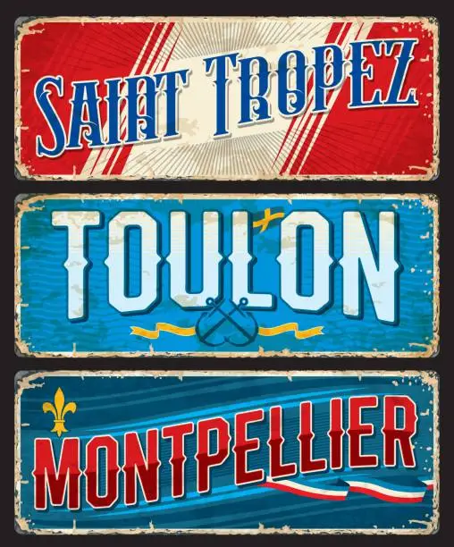 Vector illustration of Saint Tropez, Toulon, Montpellier French city sign