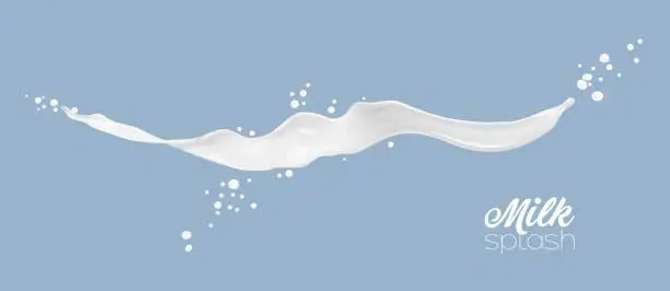 Vector illustration of Long milk, yogurt or cream wave splash with drops