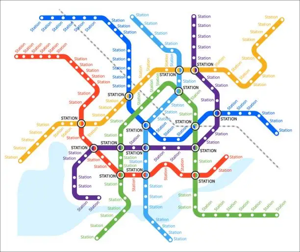 Vector illustration of Metro underground, subway transport system map