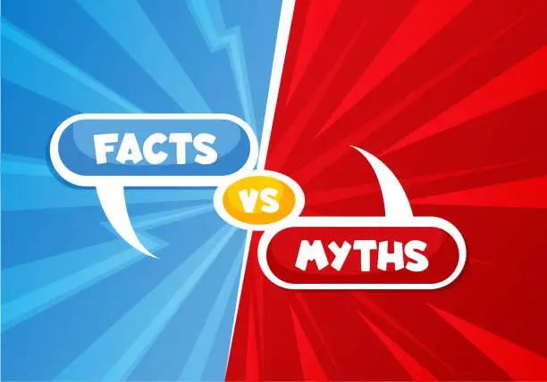 Vector illustration of Myths vs facts, truth and false, true and fiction