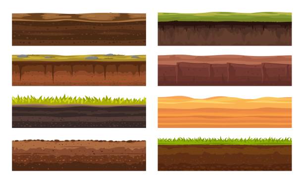土壌地盤または地下層、草および土 - 地質学点のイラスト素材／クリップアート素材／マンガ素材／アイコン素材