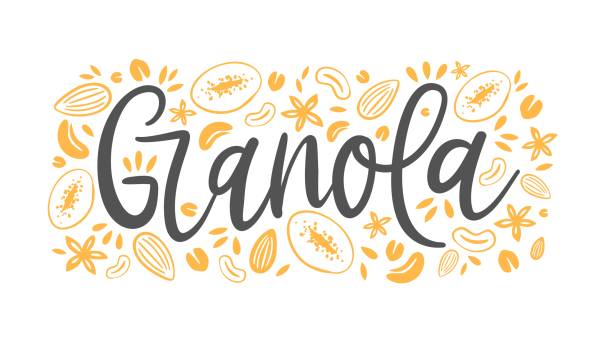 etykieta na żywność zbóż granola, musli z ziaren owsianych - oat cereal plant oat flake backgrounds stock illustrations