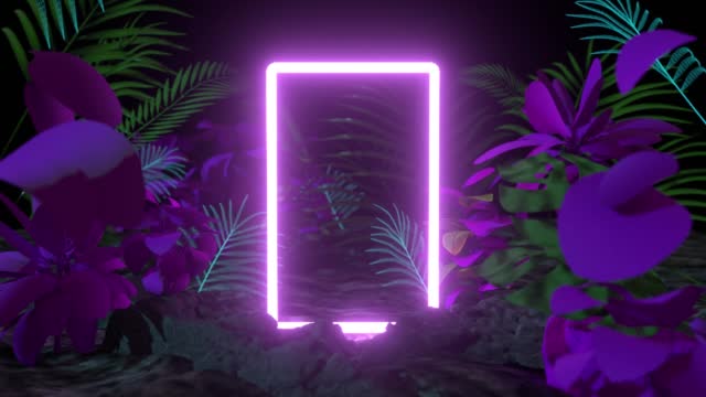 Colorful 3D Abstract Landscape Design of Empty Frame Created by Neon Lighting on Sand in 4K Resolution