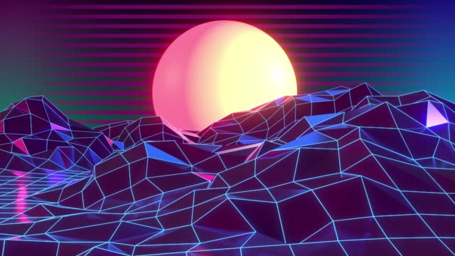 Colorful 3D Abstract Vaporwave Background of Neon Lighting Against Sunset in 4K Resolution
