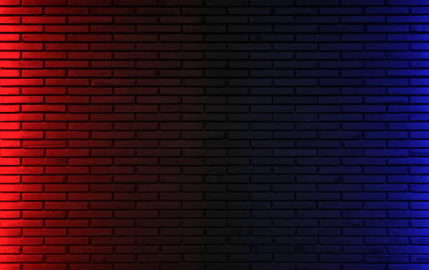 istock Lighting effect red and blue on empty brick wall background. Backdrop decoration party happy new year happiness concept, Showing or placing products. Lighting effect pink and cyan wall background. 1404634254