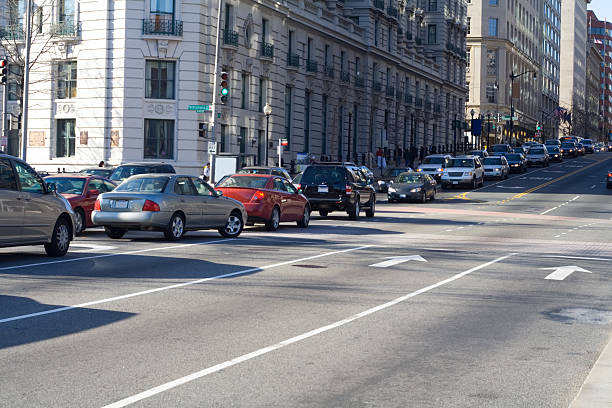 istock Cars Lined Up Street During Evening Rush Hour, Washington, DC 140463457