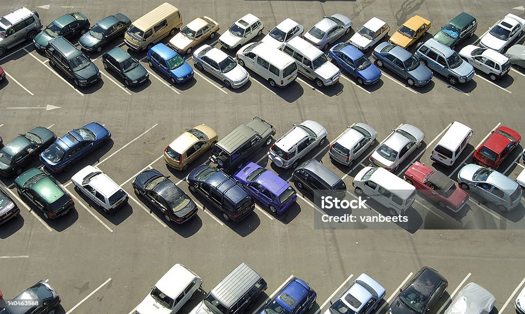 Parking lot from bird view Parking lot with cars from bird view Car Stock Photo