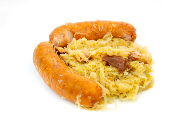 Sausage and sauerkraut on a white background
