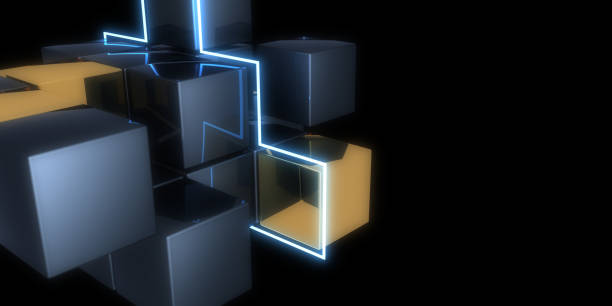 istock 3D abstract background with neon lights. neon tunnel  .space CUBES construction . .3d illustration 1404638666