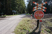 Stop sign on railroad crossing