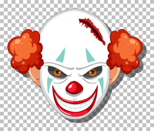 illustrations, cliparts, dessins animés et icônes de tête de clown effrayante sur fond de grille - clown evil horror spooky