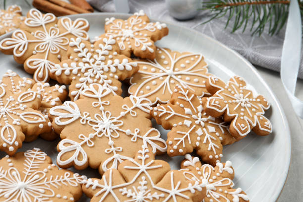 istock Tasty Christmas cookies on light table, closeup 1404640214
