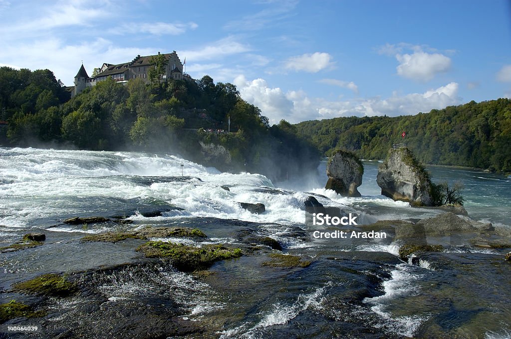 Rheinfalls Old castle overlooking Rhein waterfalls - Switzerland Adventure Stock Photo