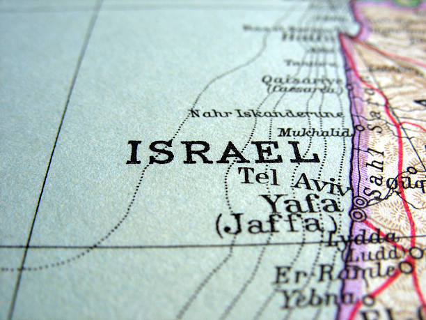 Close up of map showing Israel and the Mediterranean The way we looked at Israel in 1949. historical palestine photos stock pictures, royalty-free photos & images