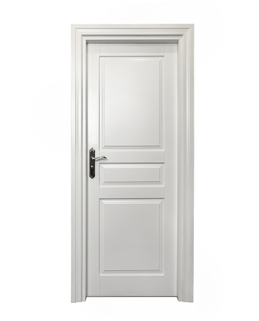 Elegant, handmade wooden door isolated on white background