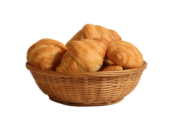 Basket of Fresh Baked Croissant Rolls Isolated on White