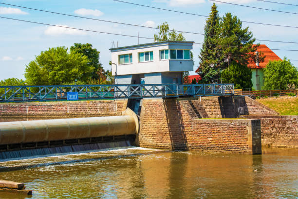 A small hydroelectric power plant in the city of Nitra in Slovakia. stock photo