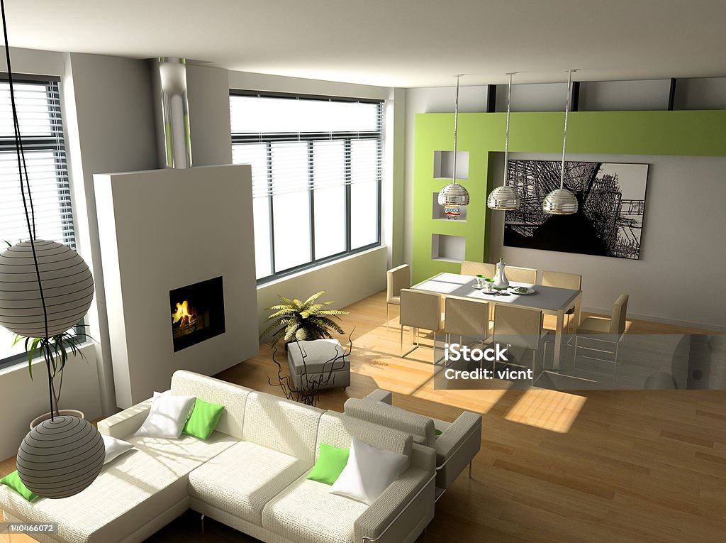 modern interior modern interior design (privat apartment 3d rendering) Fireplace Stock Photo