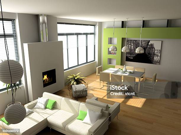 Modern Interior Stock Photo - Download Image Now - Fireplace, Living Room, Modern