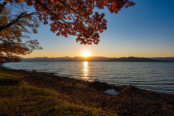 istock Lake Kussharo Sunset falling in the sand bath 1404664003