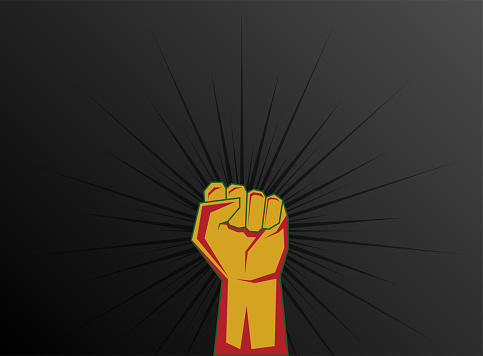 Vector Illustration of International Nelson Mandela Day 18th July. South African color fist on Black background for national unity, union, love and reconciliation day concept