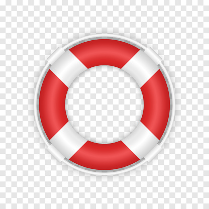 Realistic 3d red lifebuoy. Marine rescue lifeboat illustration isolated on transparent background