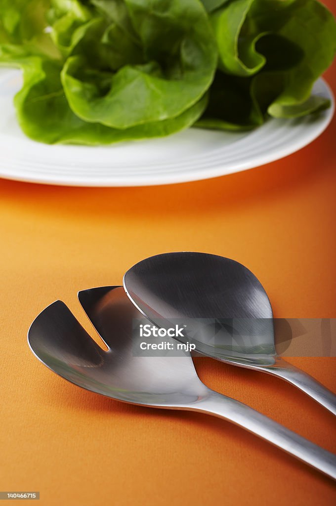 Cucchiaio e forchetta da insalata - Foto stock royalty-free di Acciaio