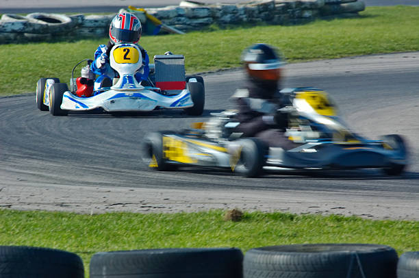 go kart racing stock photo